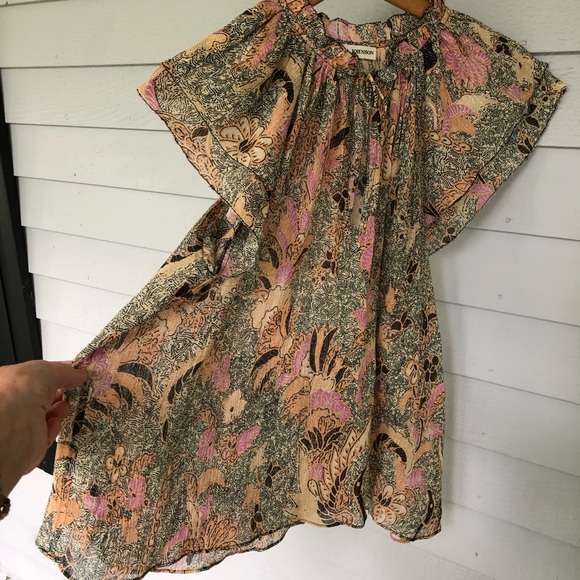 Ulla Johnson Silk Blouse Floral Ruffle Flutter Sleeve Lurex Ida US 4 - Picture 2 of 9